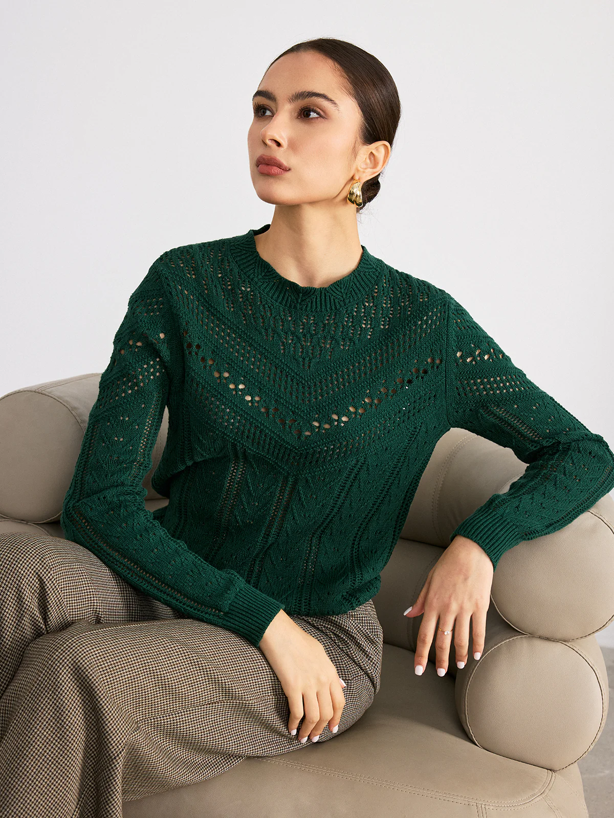 Scalloped Edge Openwork Knit Sweater - Wholesalesil