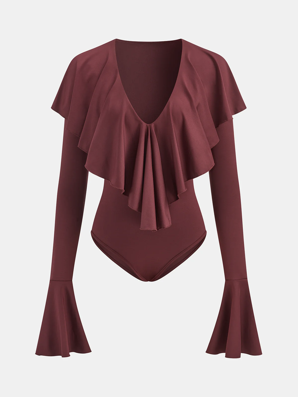 Ruffled V-Neck Bell-Sleeve Bodysuit - Wholesalesil