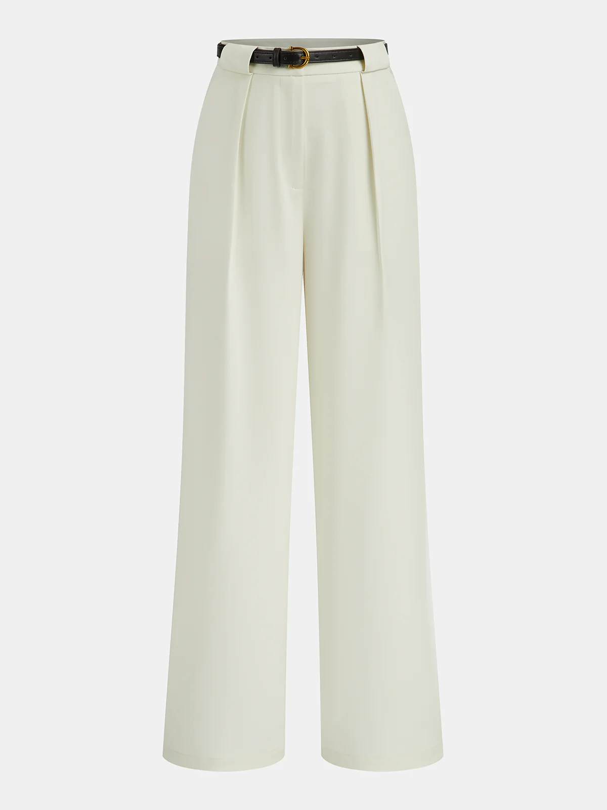 Belted Pleated Straight-Leg Pants - Wholesalesil