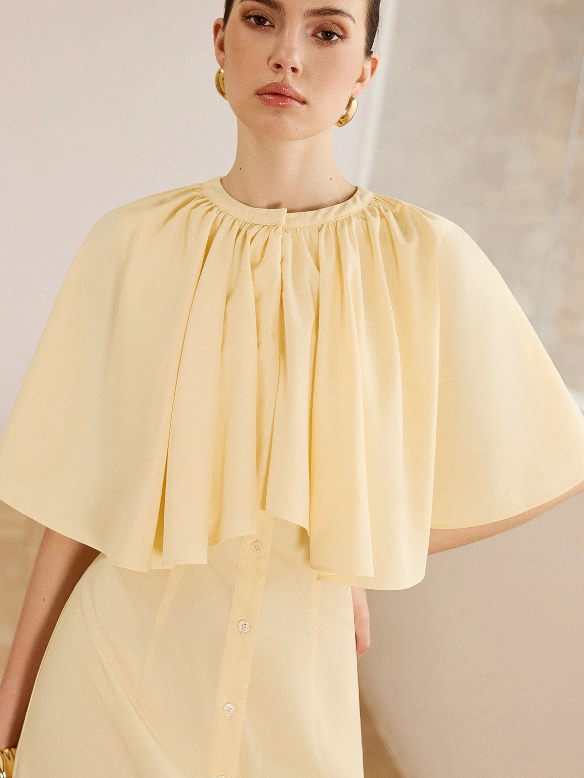 Cape-Sleeve Button-Front Mini Dress - Wholesalesil