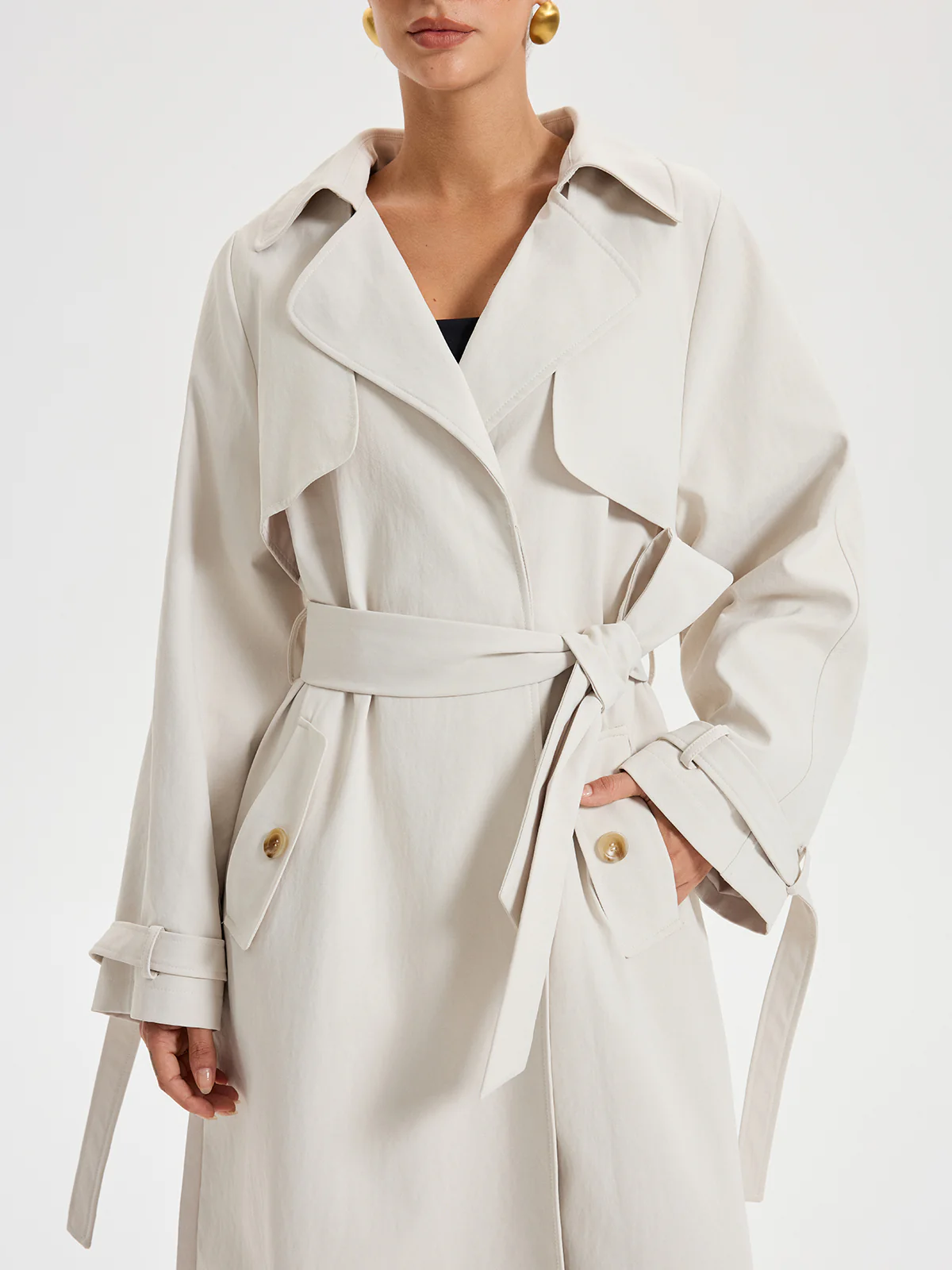 Belted Double-breasted Trench Coat - Wholesalesil