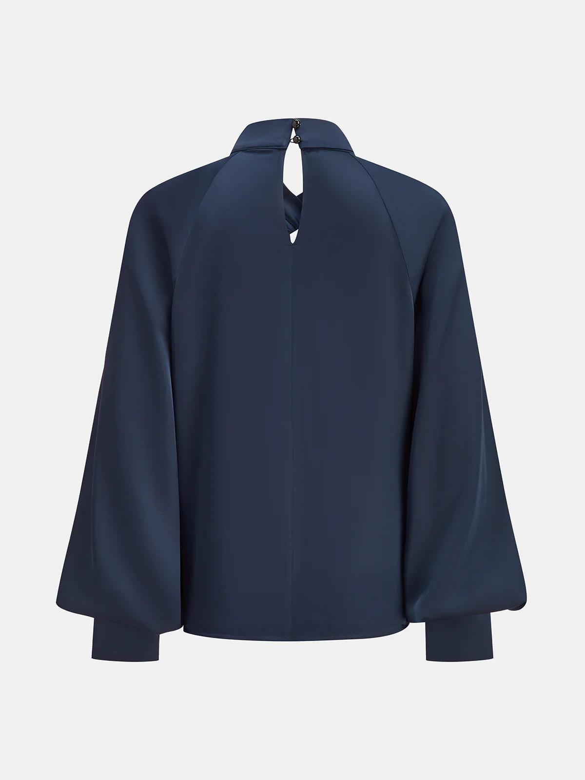 Keyhole Neck Bishop Sleeve Satin Blouse - Wholesalesil