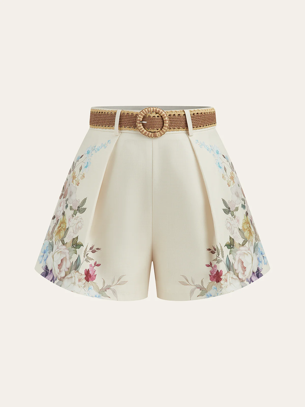 Floral Printed Belted Mid-Waist Shorts - Wholesalesil