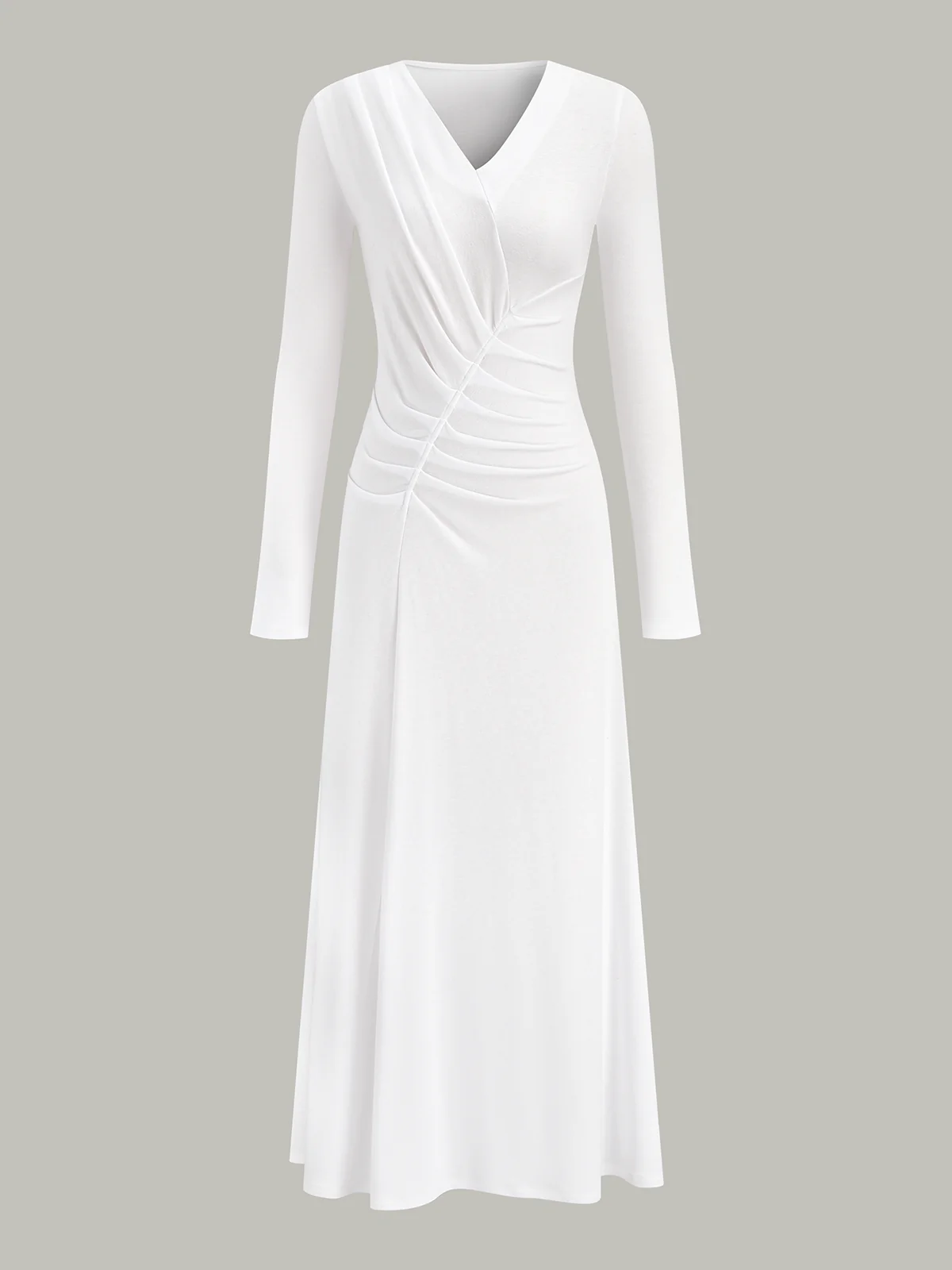 V-Neck Ruched Long Sleeve Maxi Dress - Wholesalesil