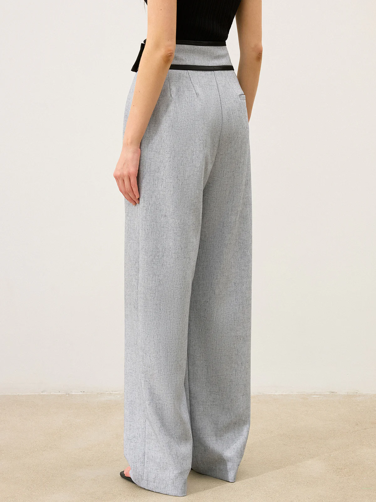Contrast Waistband Wide - Leg Pants - Wholesalesil
