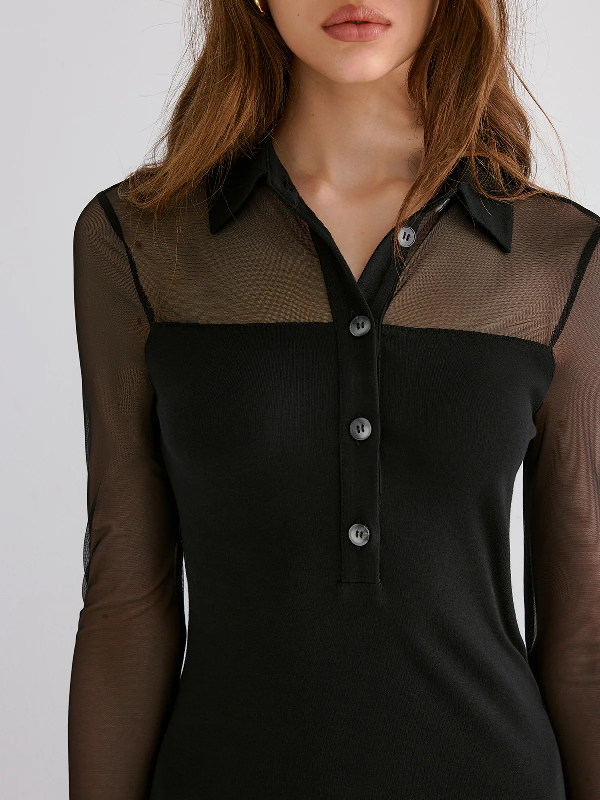 Contrast Mesh Collared Midi Dress - Wholesalesil