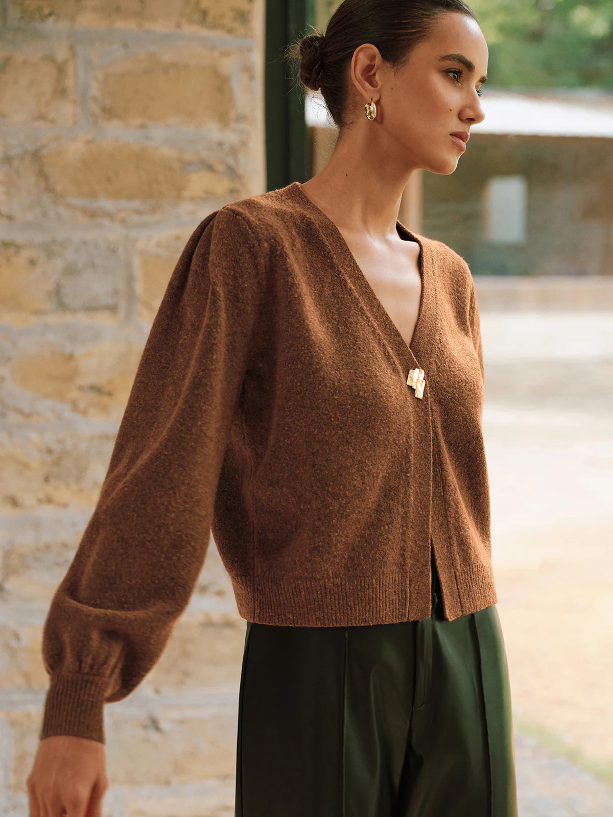 Metal Button V-Neck Knit Cardigan - Wholesalesil