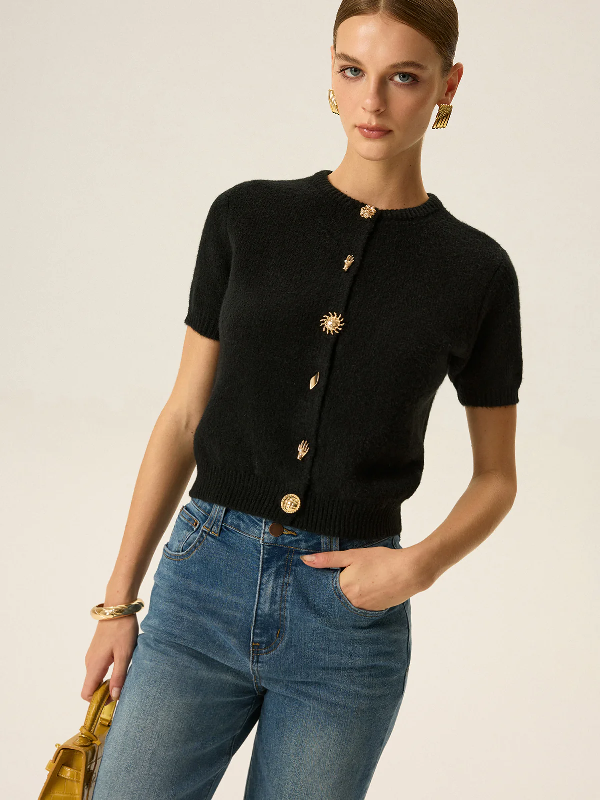 Metal Detail Knit Cardigan - Wholesalesil