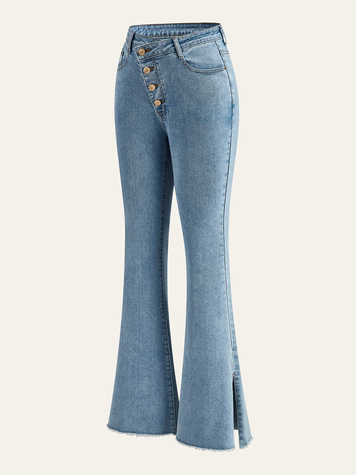 Mid-Waisted Button Flared Jeans - Wholesalesil