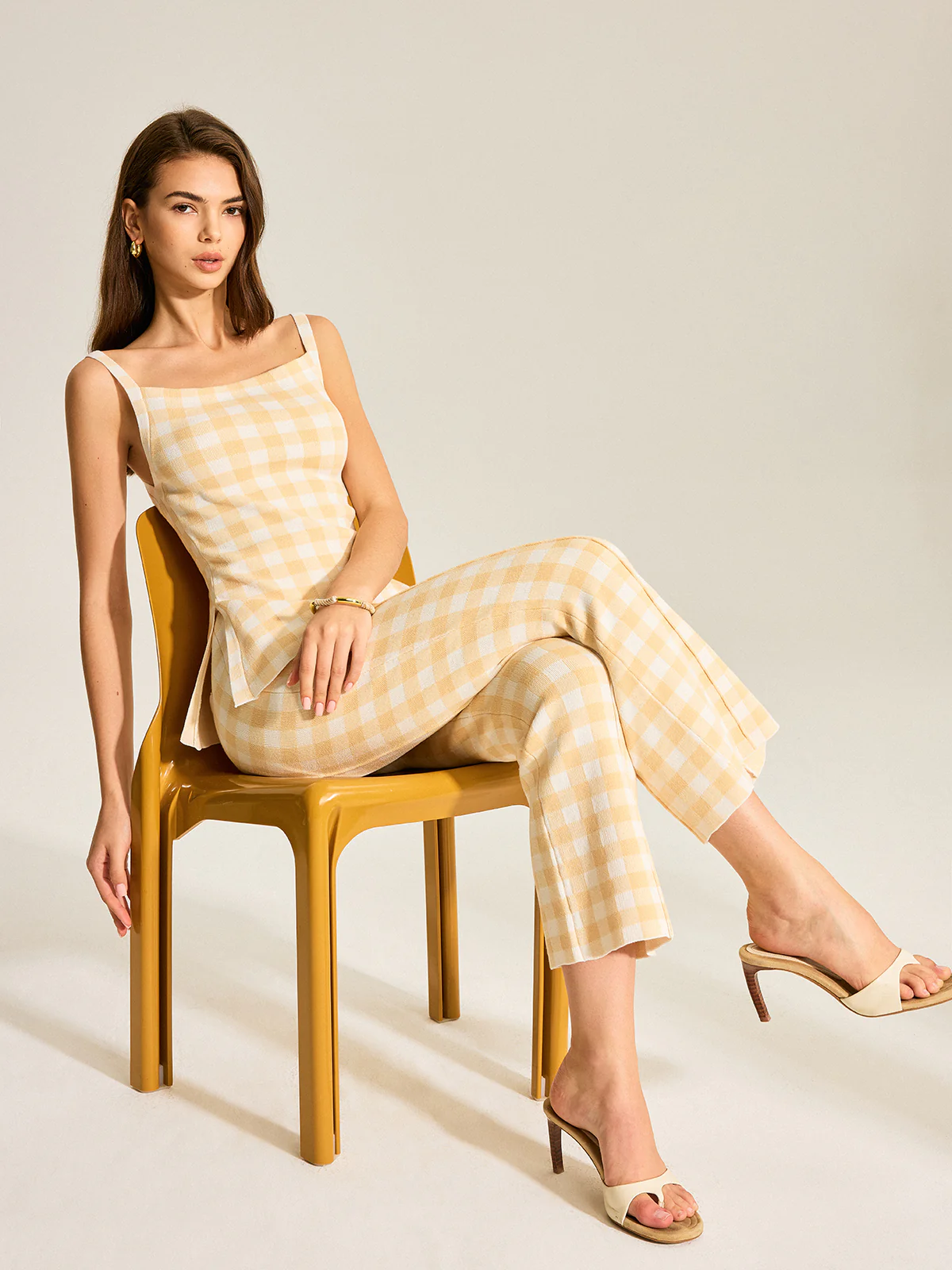Gingham Print Pants Set - Wholesalesil