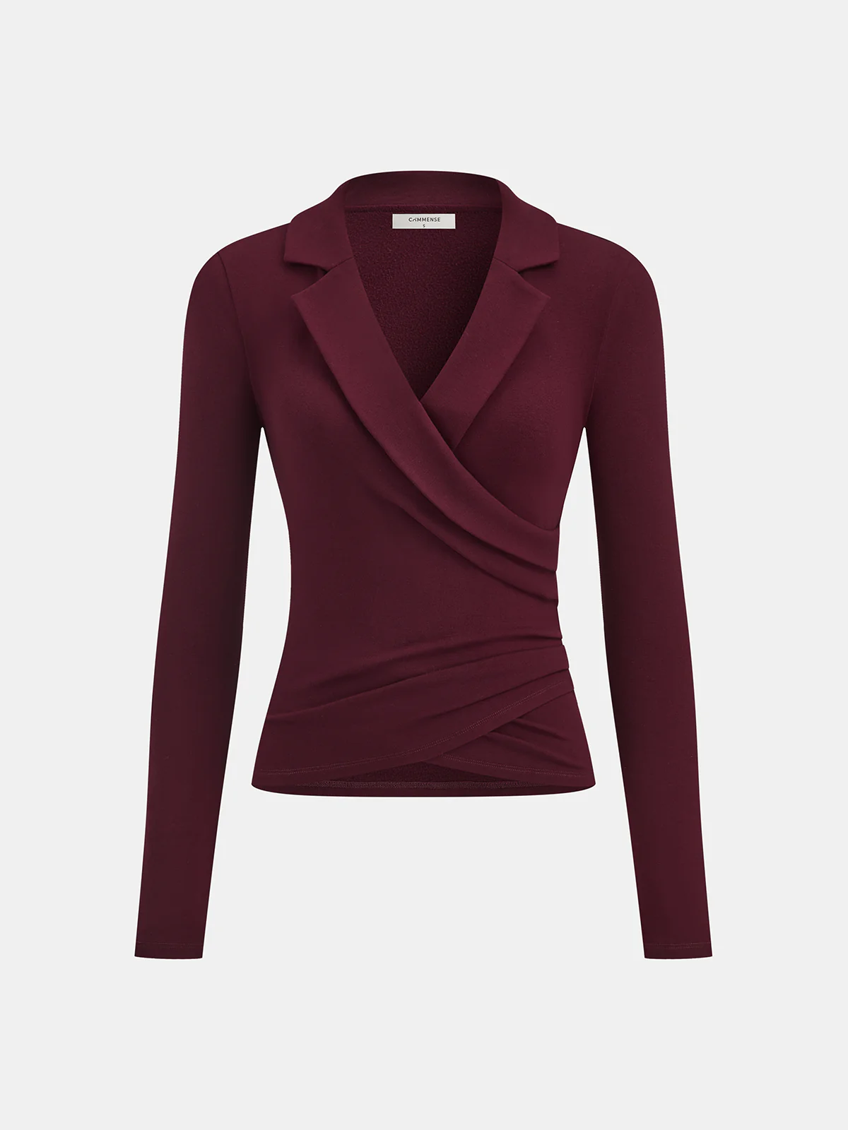 Lapel Ruched Long-Sleeve Top - Wholesalesil