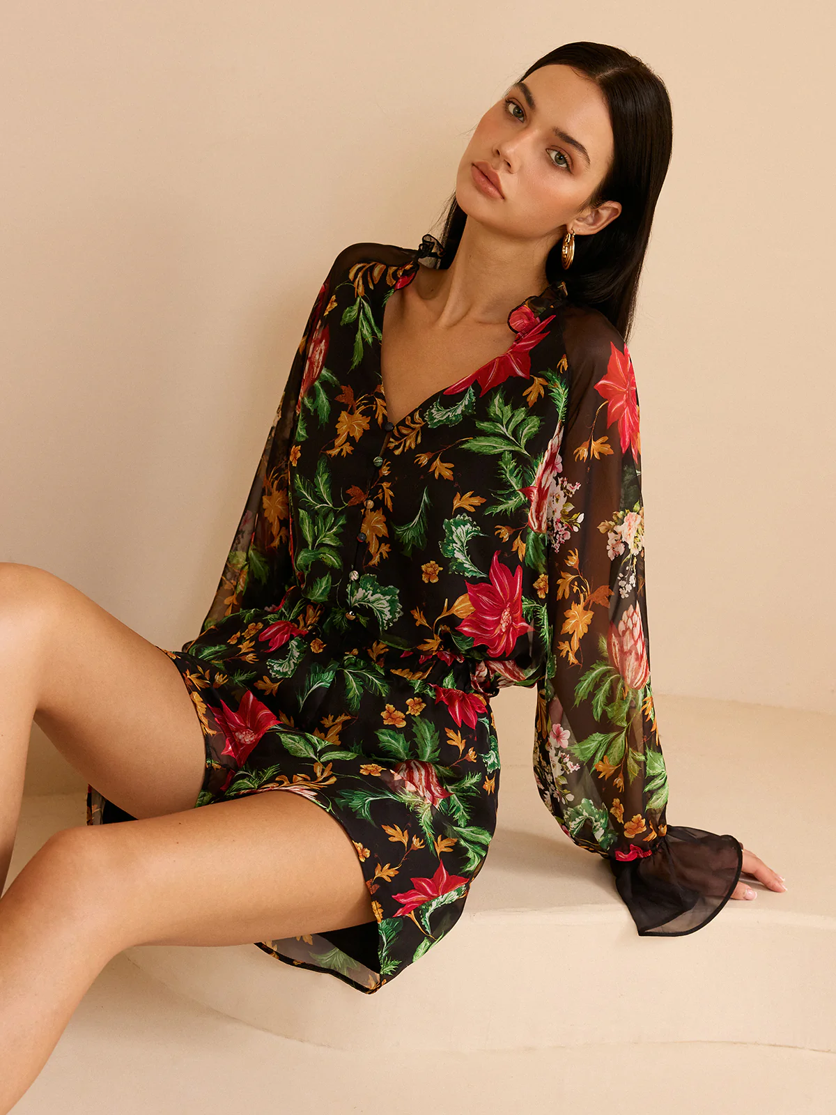 Chiffon Floral Print Blouse - Wholesalesil