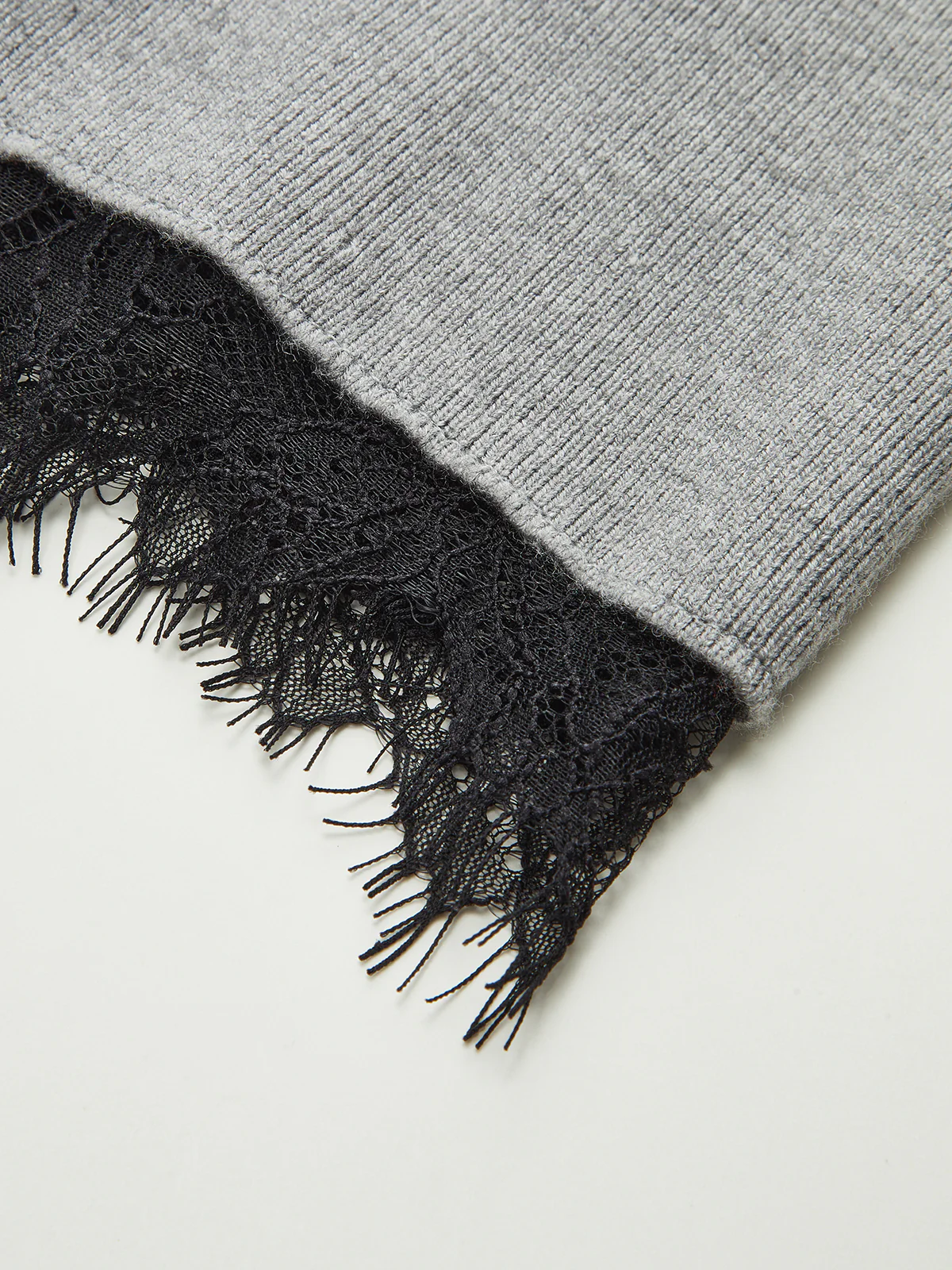 Lace Hem Ribbed Knit Cardigan - Wholesalesil