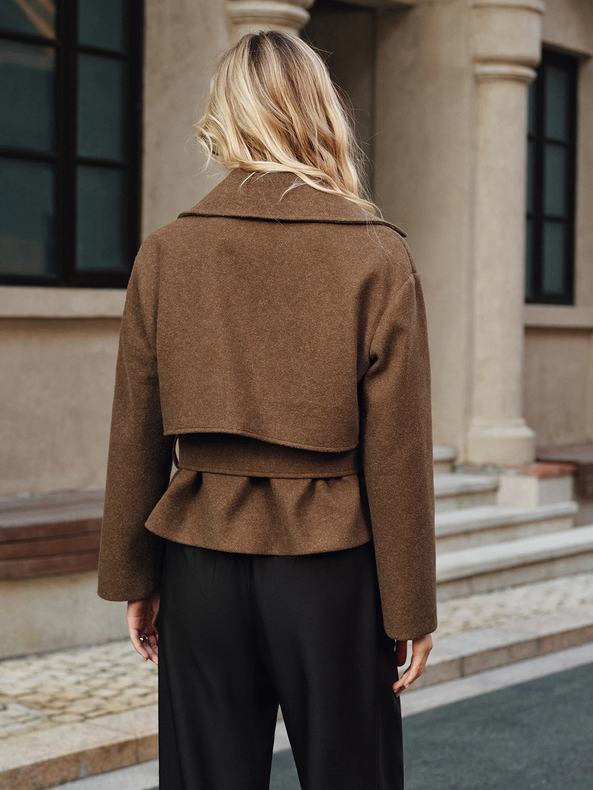 Belted Double-Breasted Tweed Coat - Wholesalesil