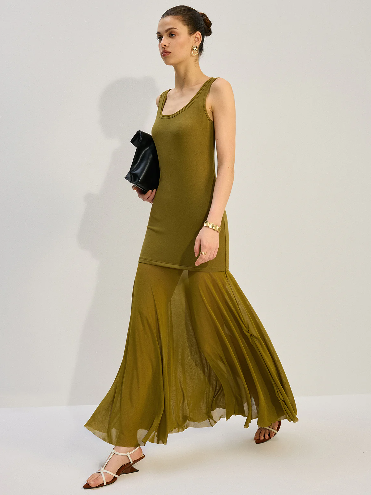 Sleeveless Sheer-Paneled Maxi Dress - Wholesalesil