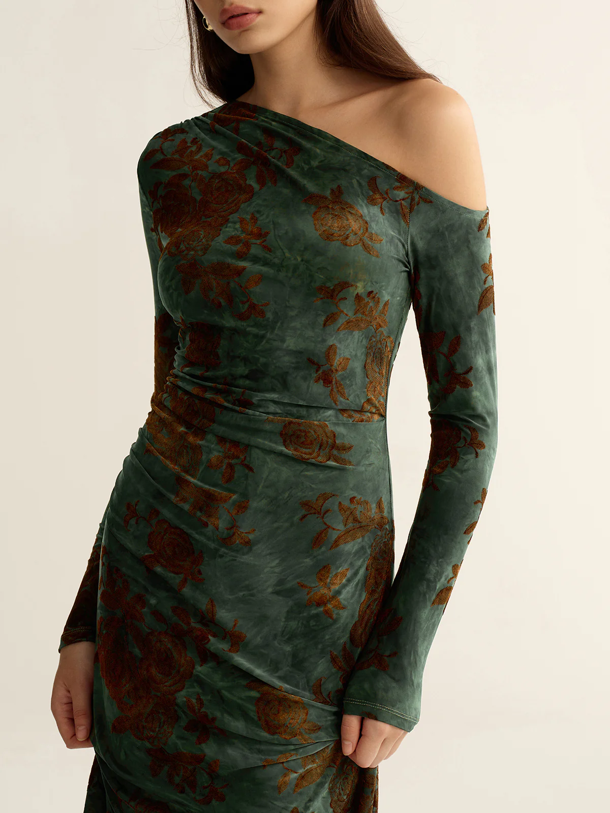 Floral Jacquard One-Shoulder Maxi Dress - Wholesalesil