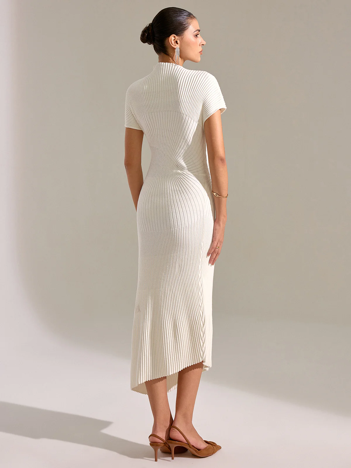 Mock Neck Short Sleeve Asymmetric Hem Maxi Dress - Wholesalesil