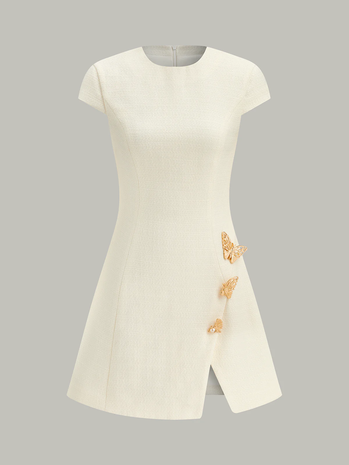 Butterfly Embellished Cap Sleeve Dress - Wholesalesil