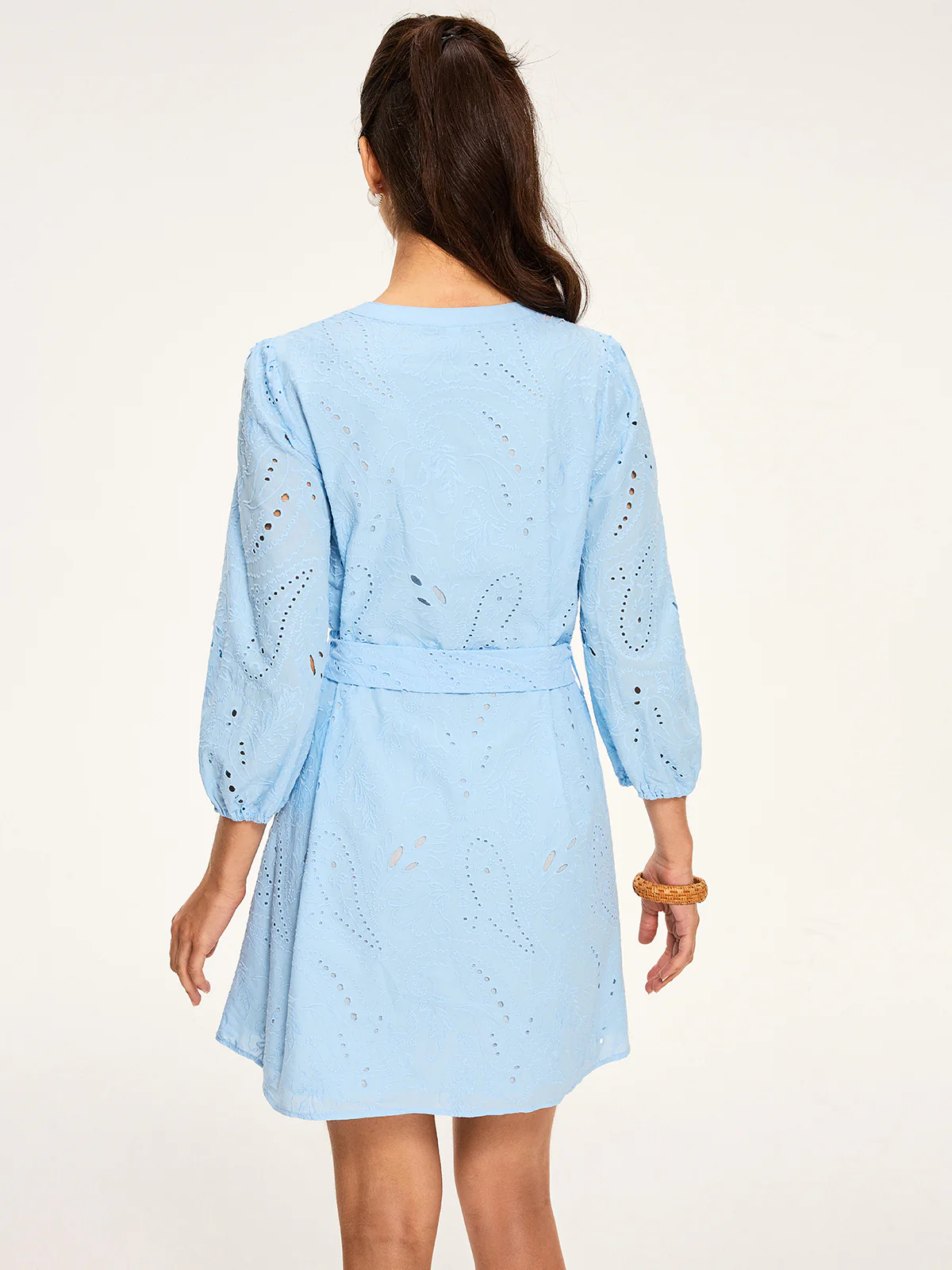 Belted Eyelet Mini Dress - Wholesalesil
