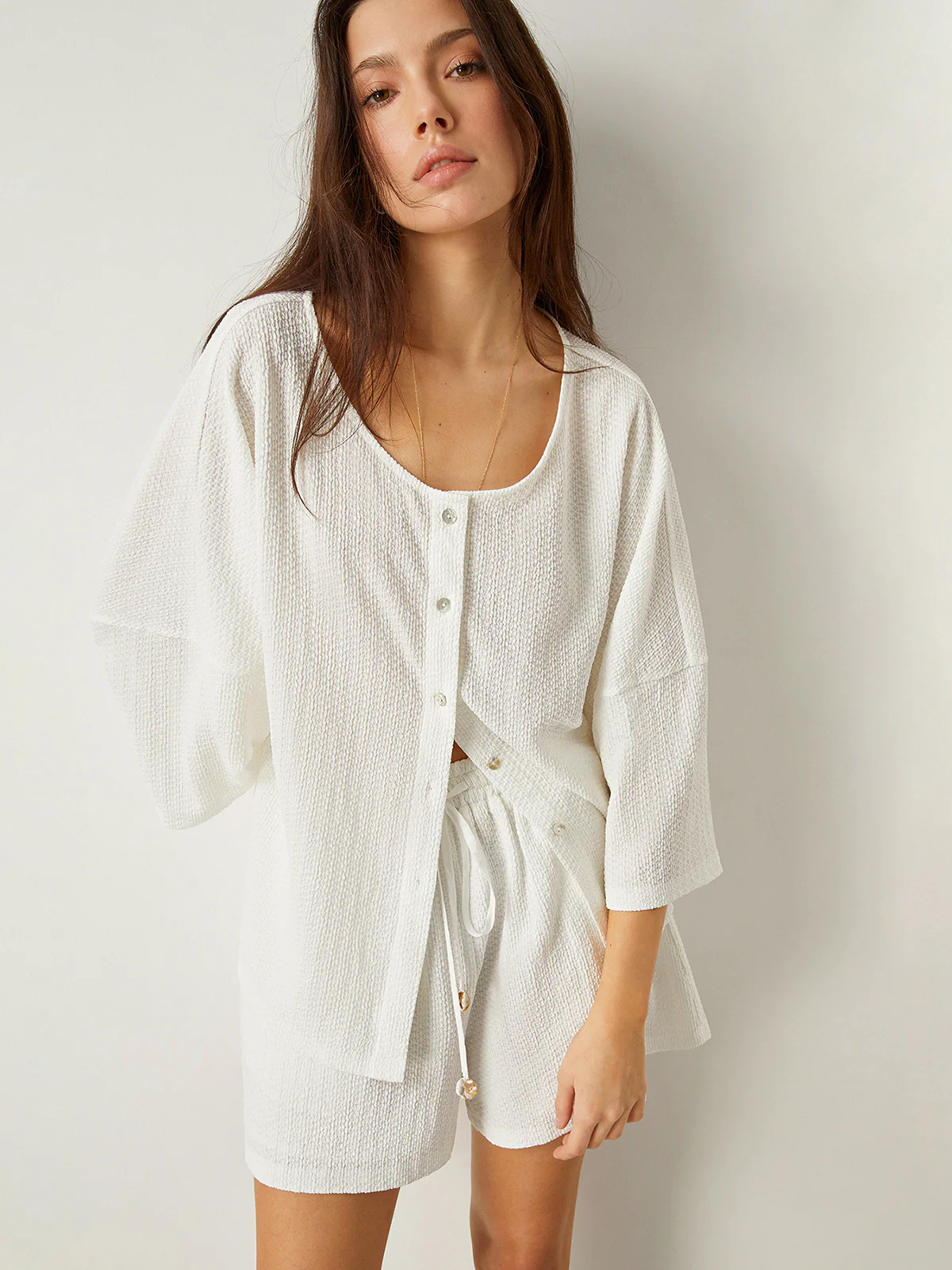 Button-Front Loose-Fit Shorts Set - Wholesalesil