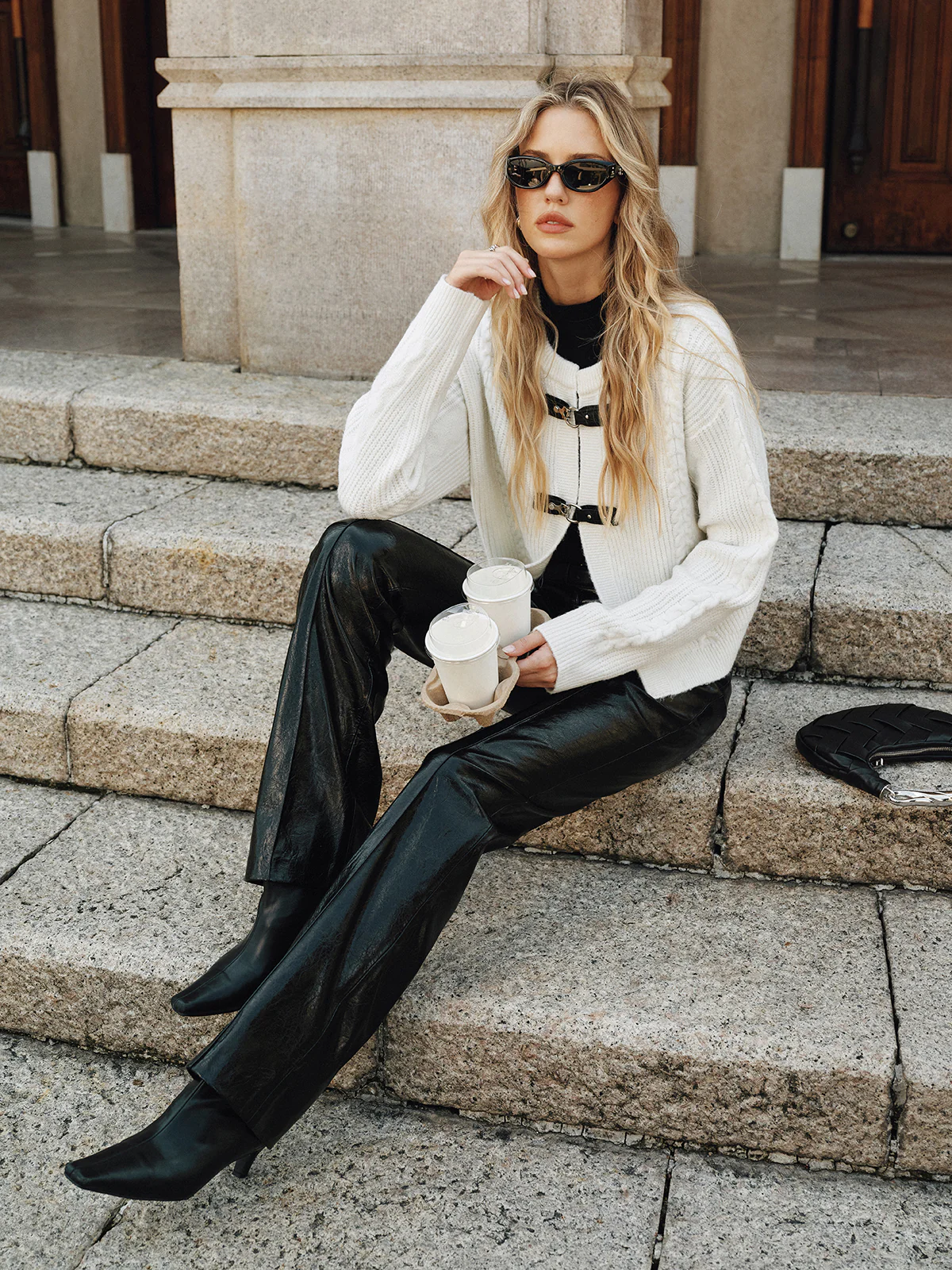 Cable-Knit Cardigan with Buckle Closure - Wholesalesil