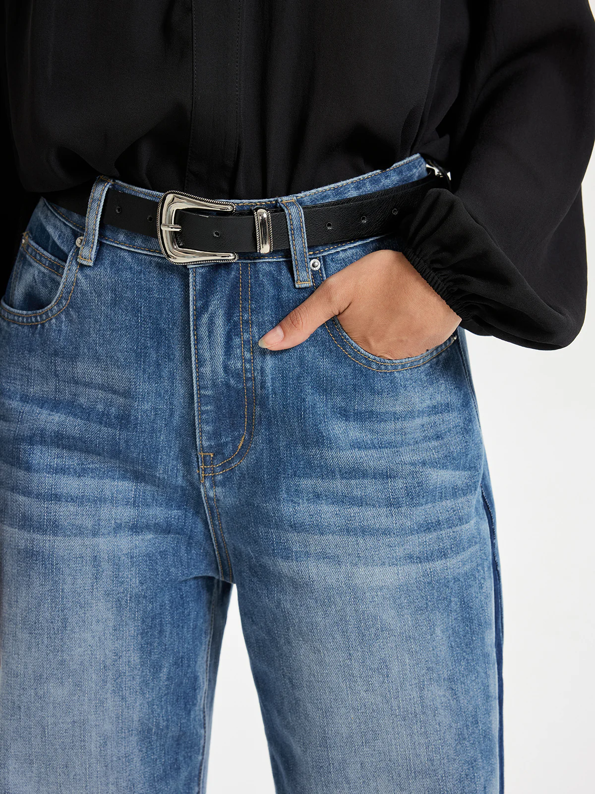 Two Tone Wide Leg Barrel Jeans - Wholesalesil