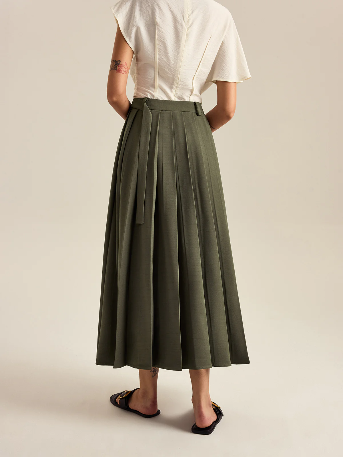 Pleated Midi Skirt with Side Slit - Wholesalesil