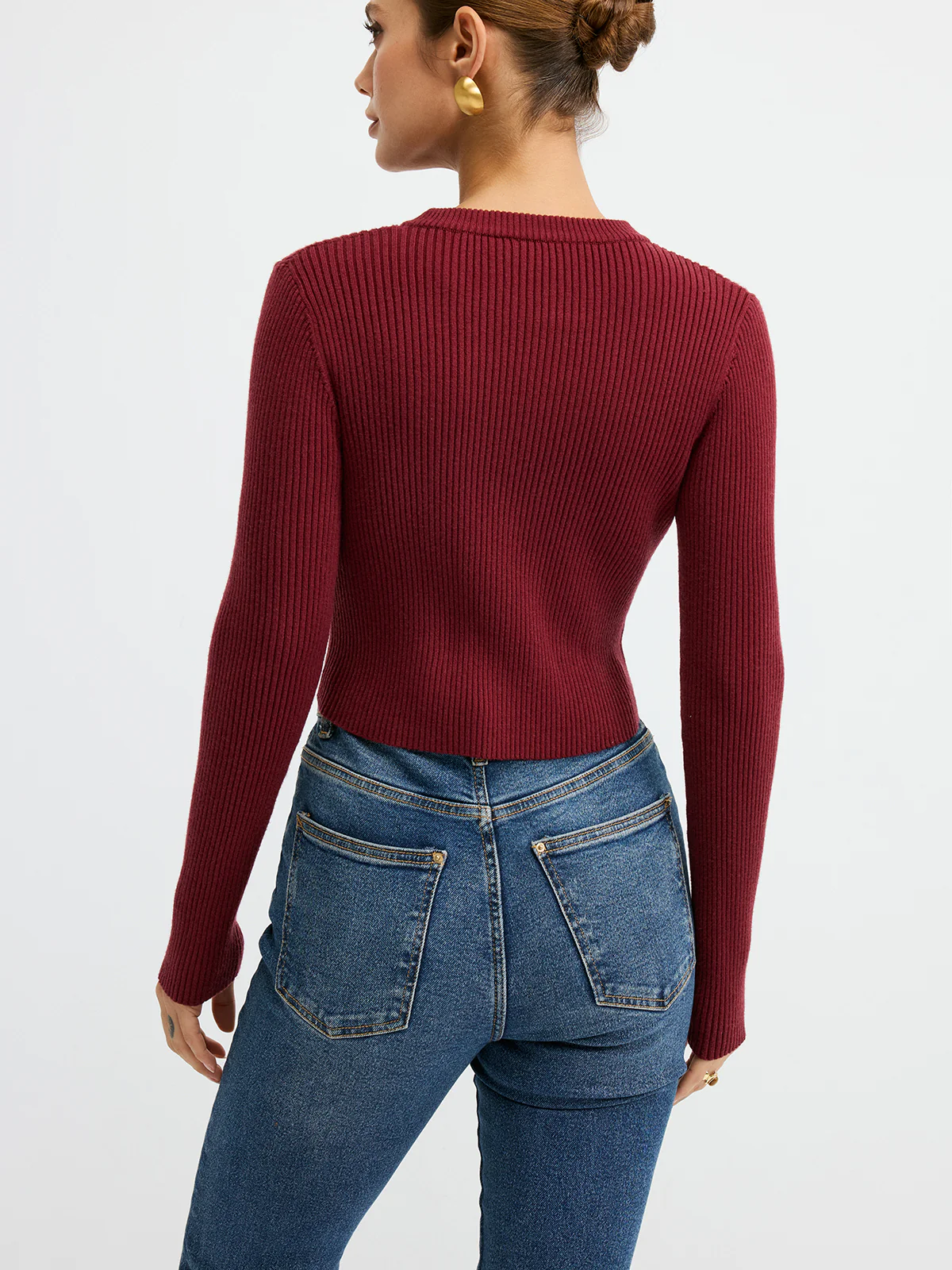 Metal Button Ribbed Fitted Sweater - Wholesalesil