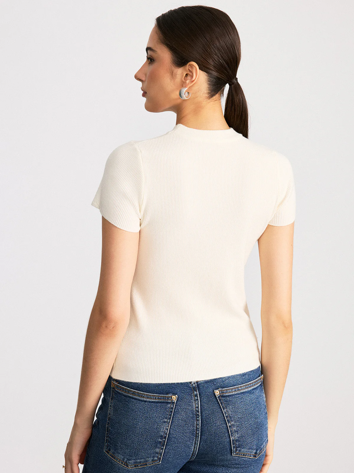 Sheer Panel Mock Neck Short Sleeve T-Shirt - Wholesalesil