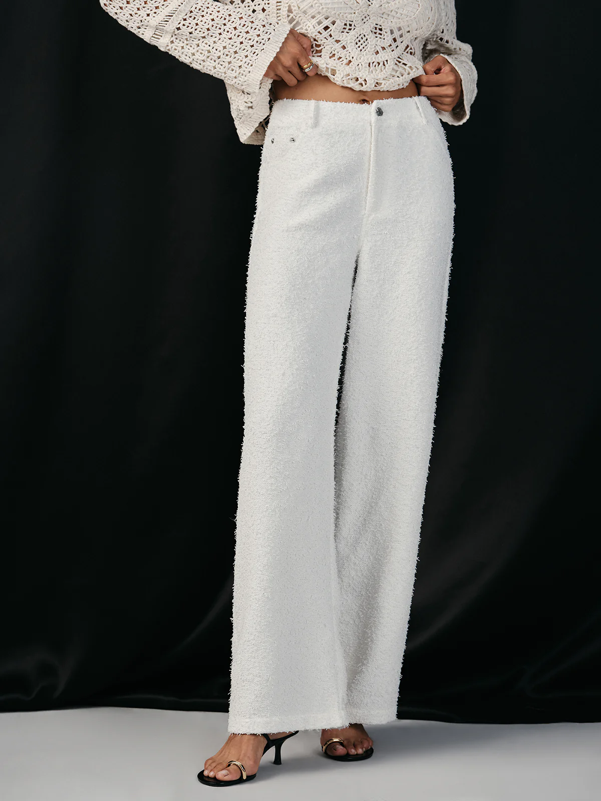 Tweed Mid-Waisted Wide-Leg Pants - Wholesalesil