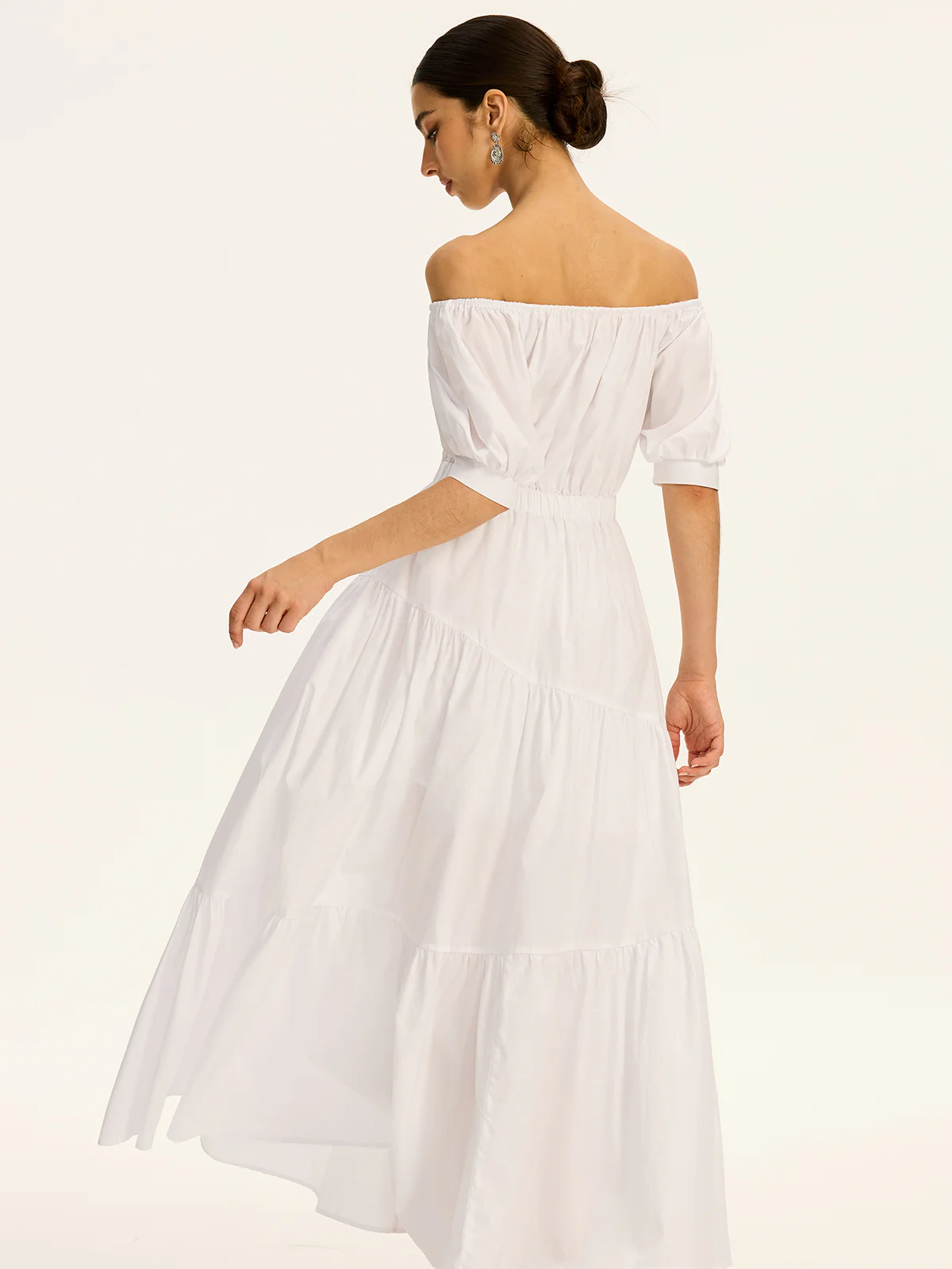 Cotton Off-Shoulder Short-Sleeve Maxi Dress - Wholesalesil