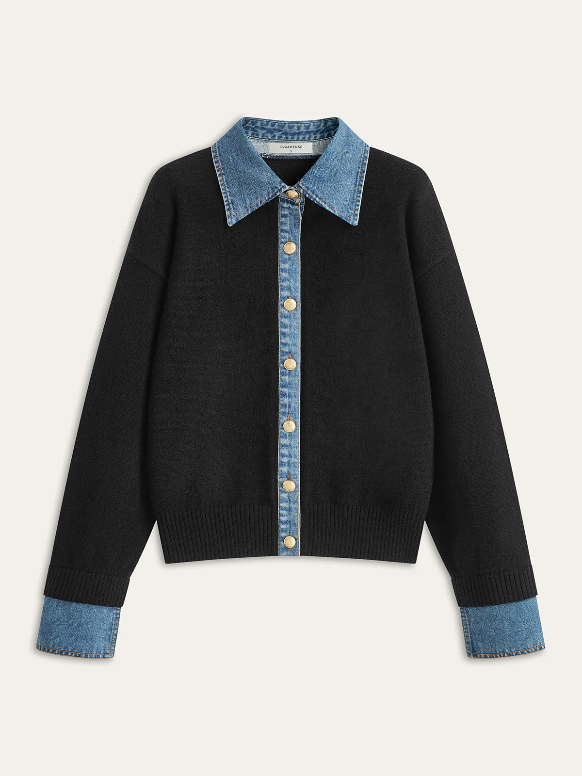 Denim Collar Buttoned Sweater - Wholesalesil
