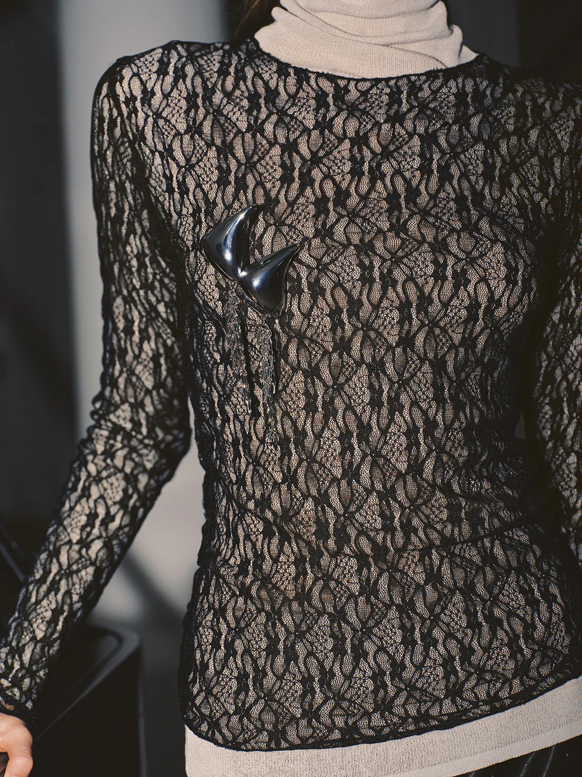 Sheer Mesh Lace Blouse - Wholesalesil