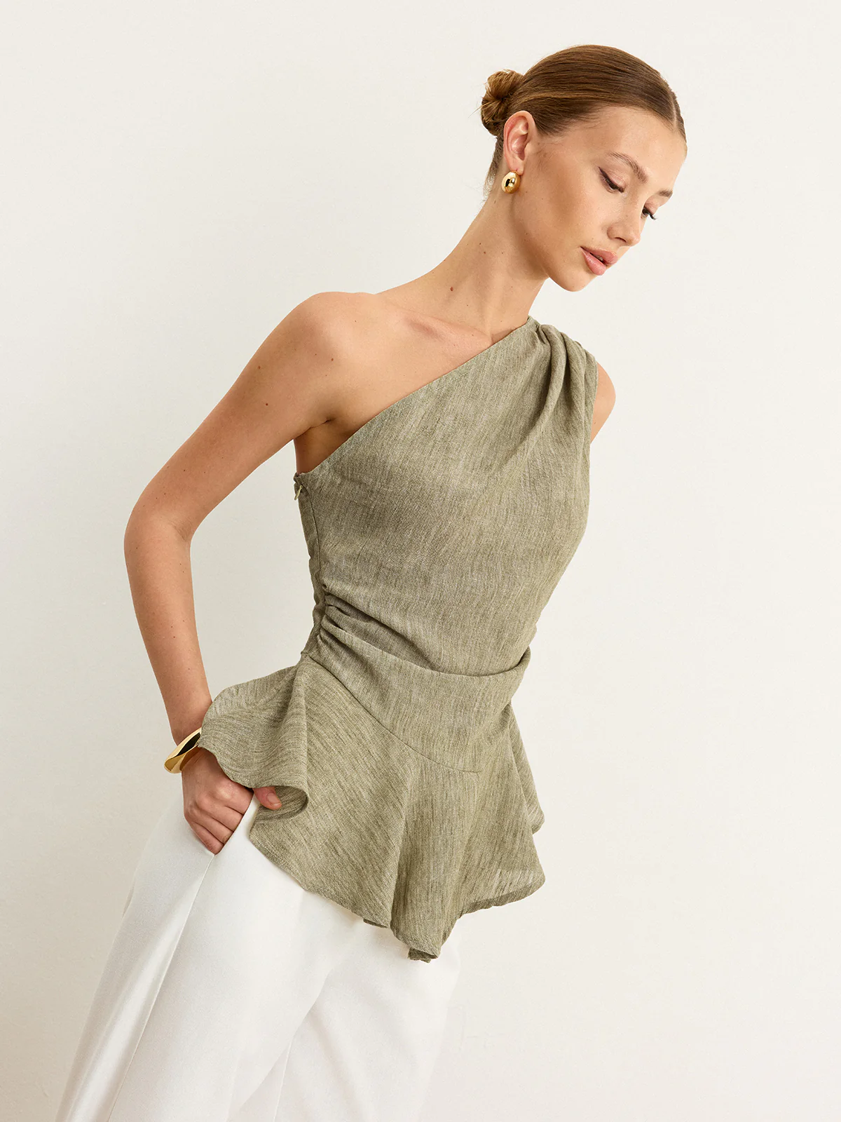 Asymmetrical One-Shoulder Top with Ruffle Hem - Wholesalesil