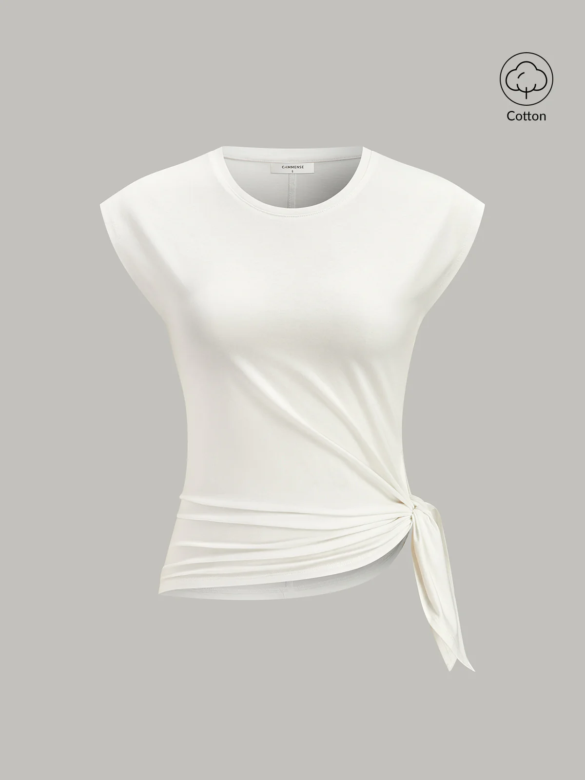 Cotton Blend Cap Sleeve Side-Tie T-Shirt - Wholesalesil