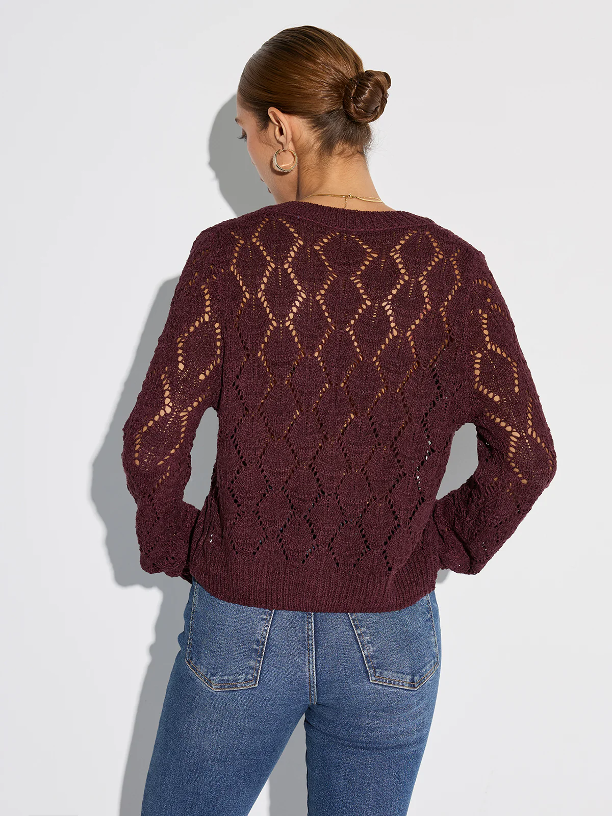 Semi-Sheer Openwork Knit Cardigan - Wholesalesil