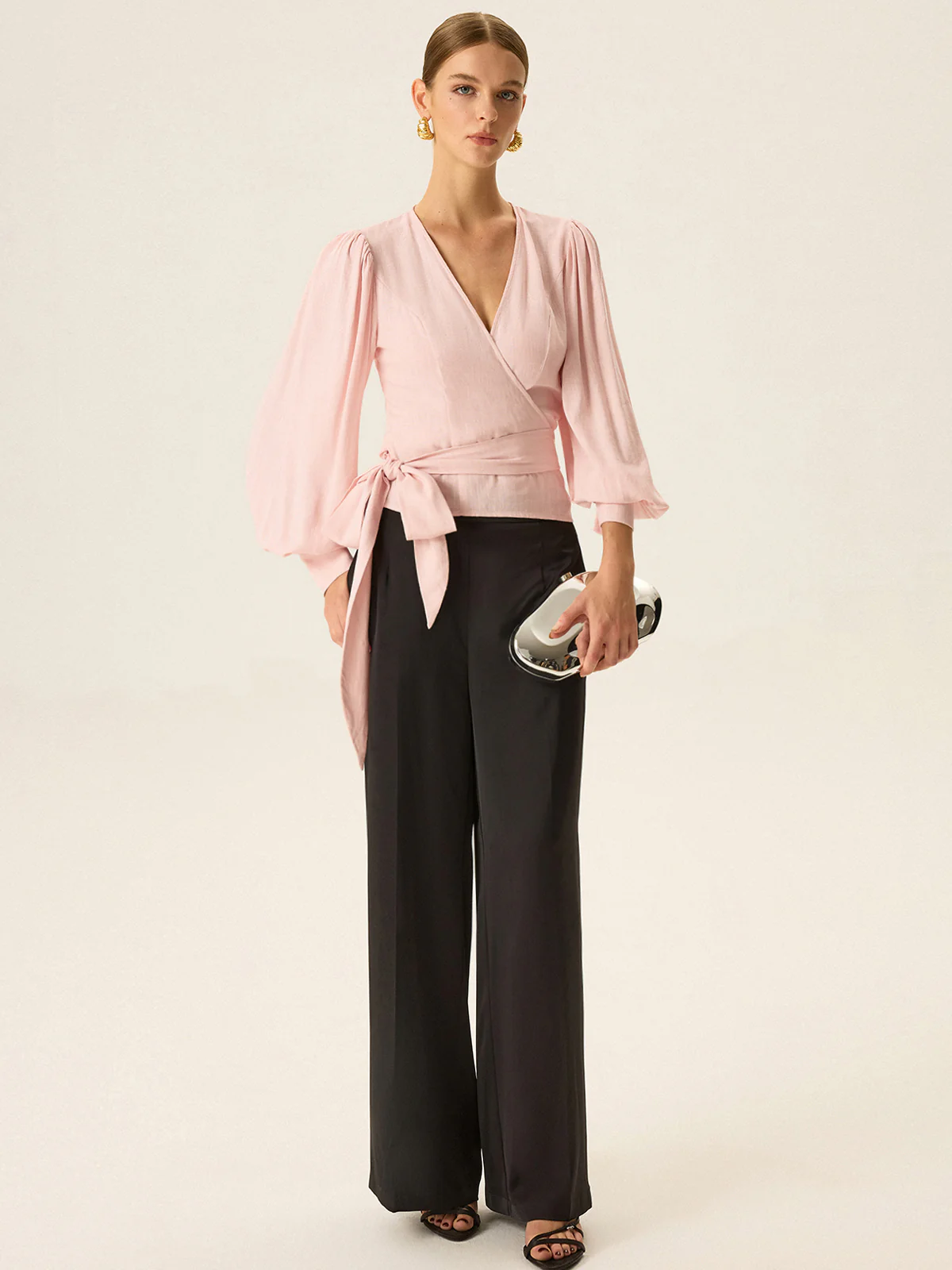 Bow Tie Long Sleeve Blouse - Wholesalesil