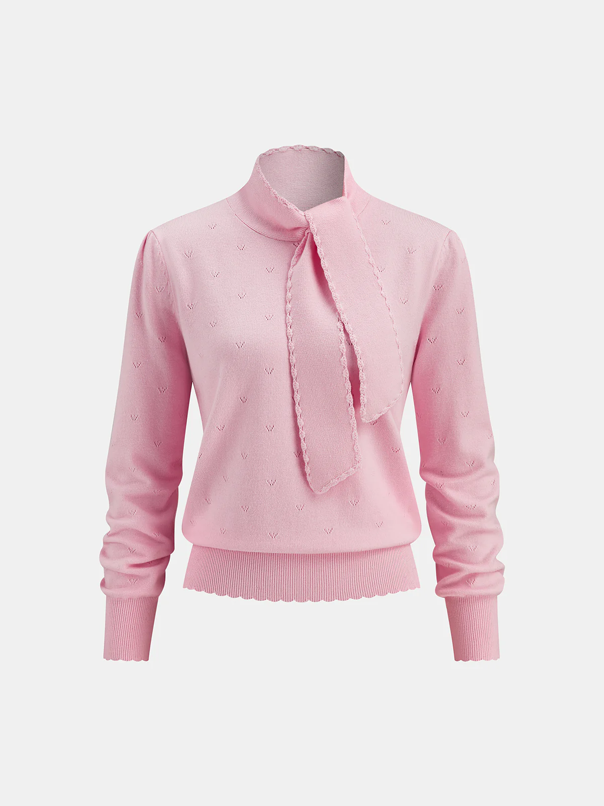 Tie Neck Eyelet Knit Sweater - Wholesalesil