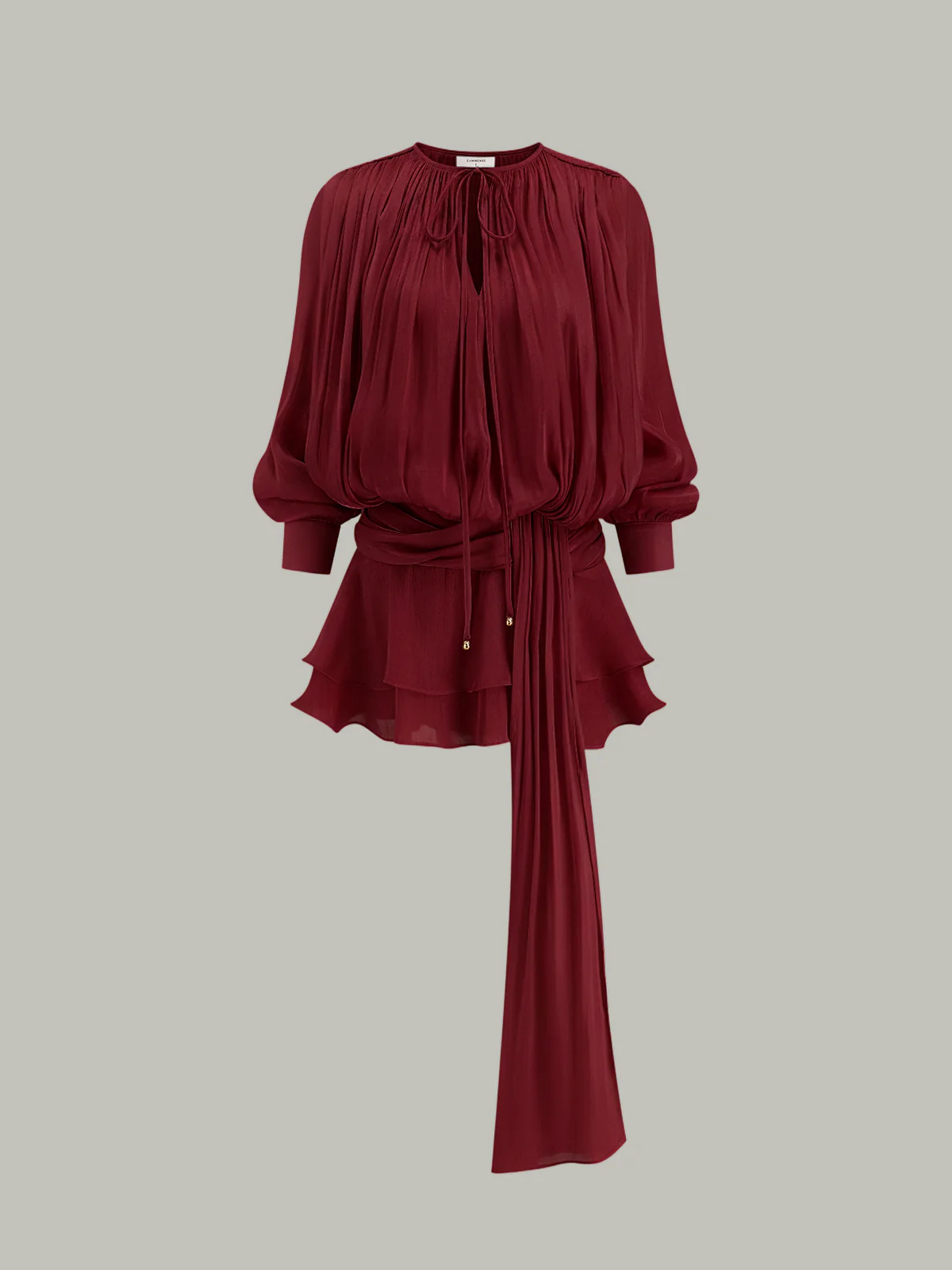 Semi-Sheer Tiered Draped Tie-Waist Mini Dress - Wholesalesil