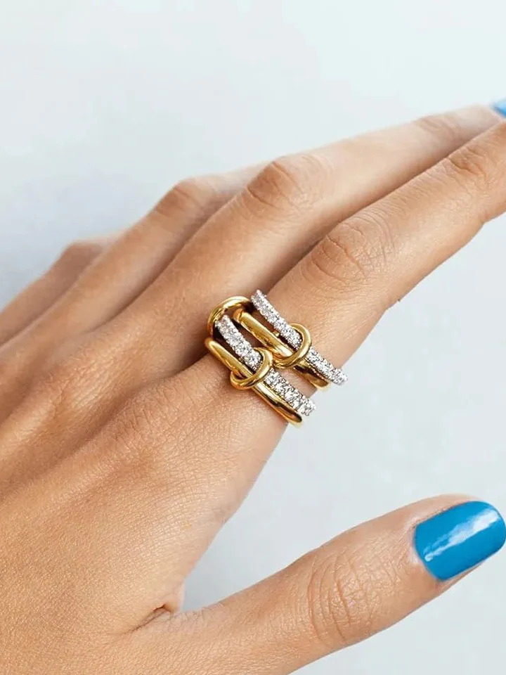 Interlocking Full-Set Cubic Zirconia Rings - Wholesalesil