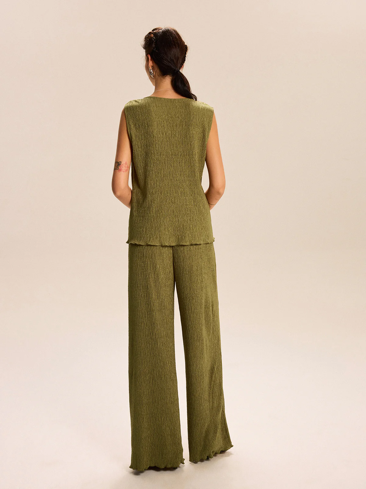 Sleeveless Tie-Front Top and Wide-Leg Pants Set - Wholesalesil