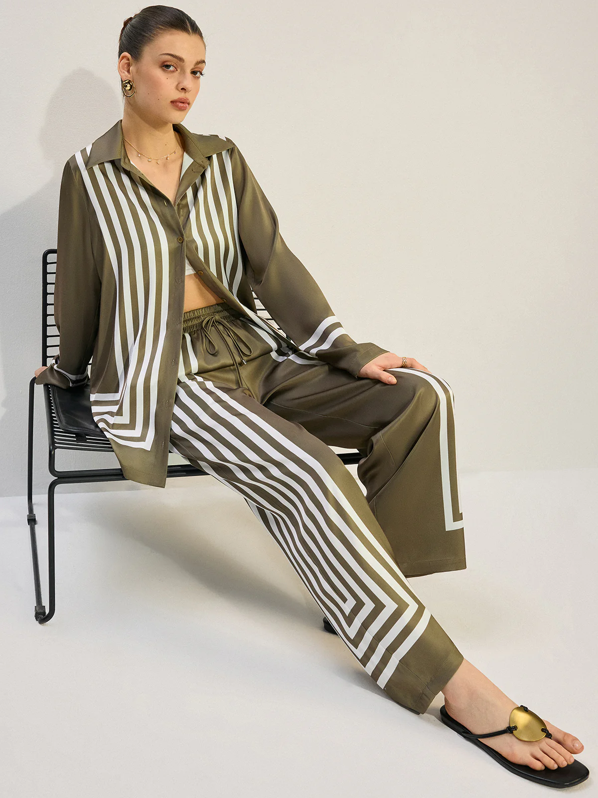 Striped Satin Pants - Wholesalesil