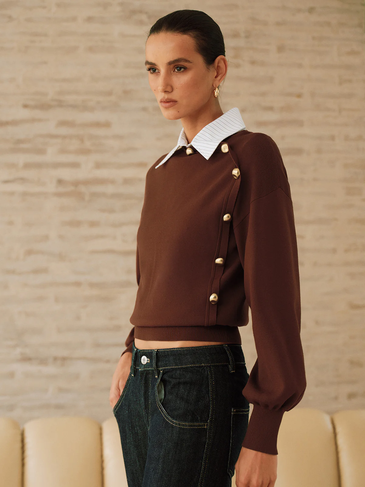 Asymmetric Metal Detail Sweater - Wholesalesil