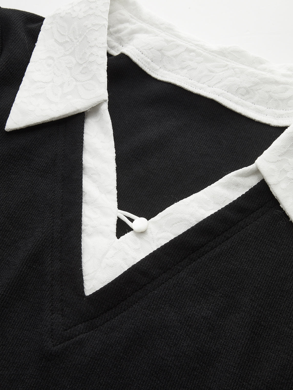 Contrast Lace Collar Cotton Blend T-Shirt - Wholesalesil