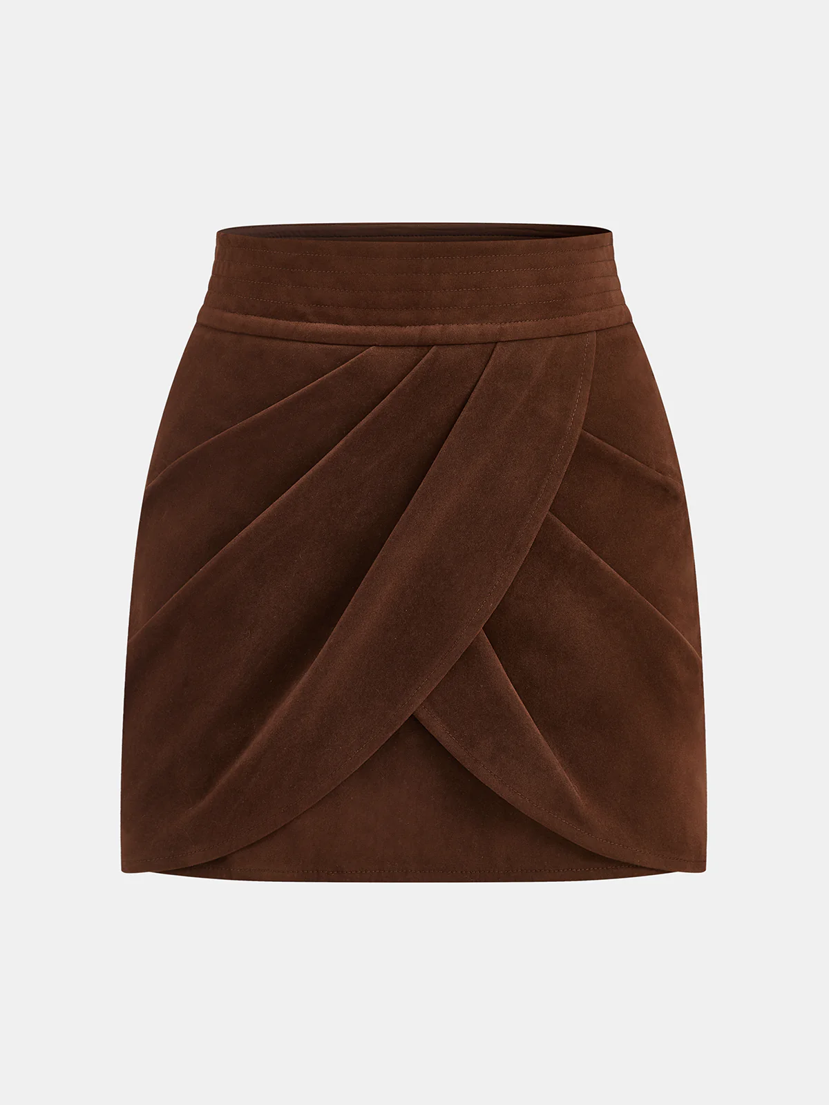 Asymmetric Pleated Suede Effect Mini Skirt - Wholesalesil