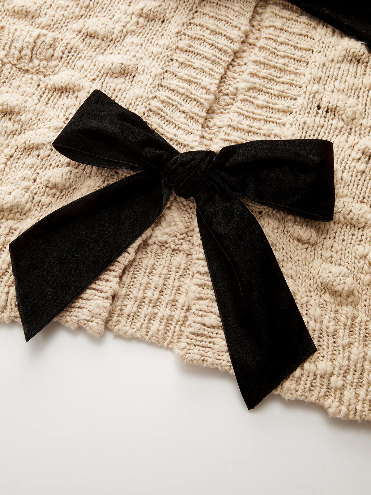 Bow Detail Textured Knit Cardigan - Wholesalesil