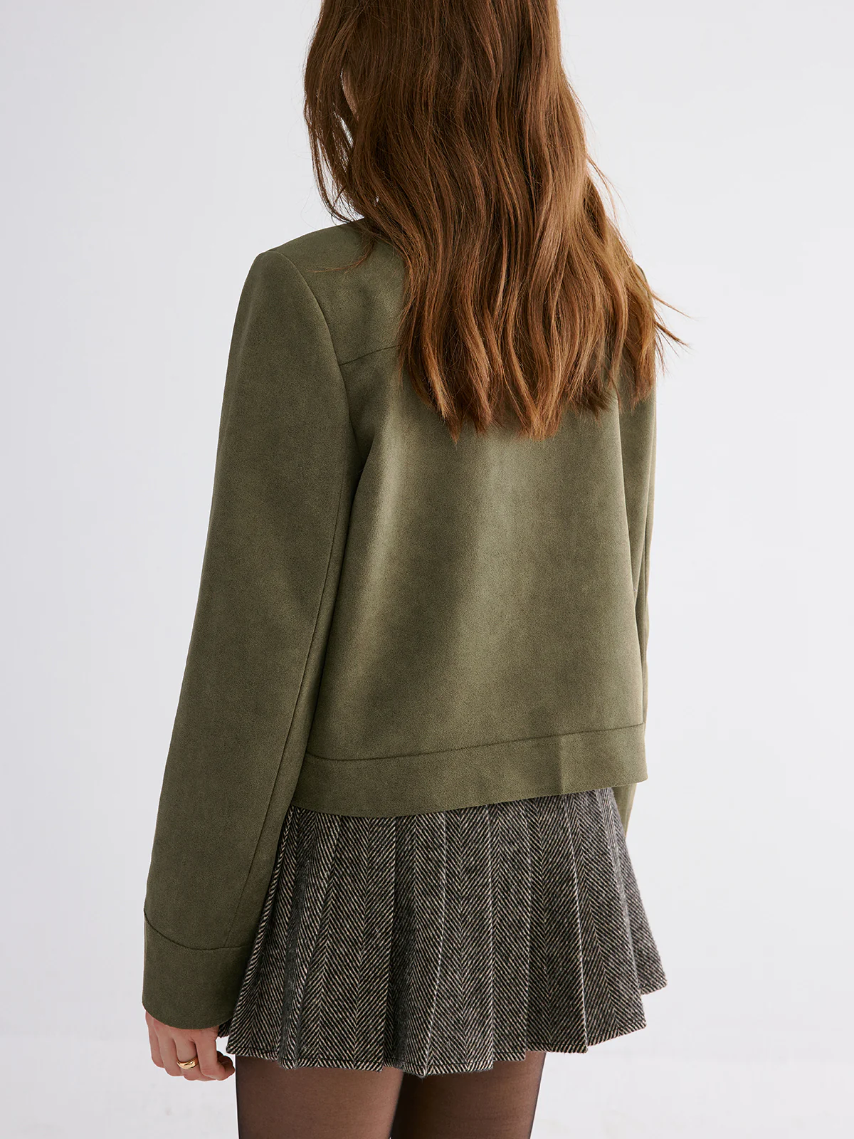 Suede Effect Lapel Button Jacket - Wholesalesil