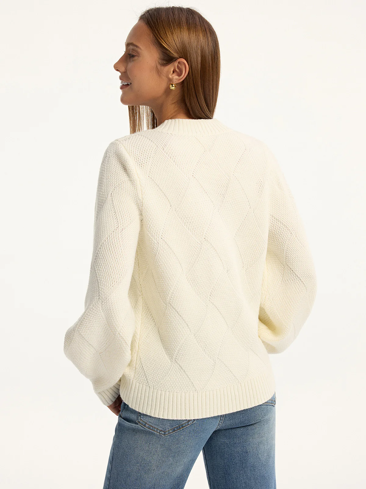 Wool-Blend Argyle Textured V-Neck Sweater - Wholesalesil