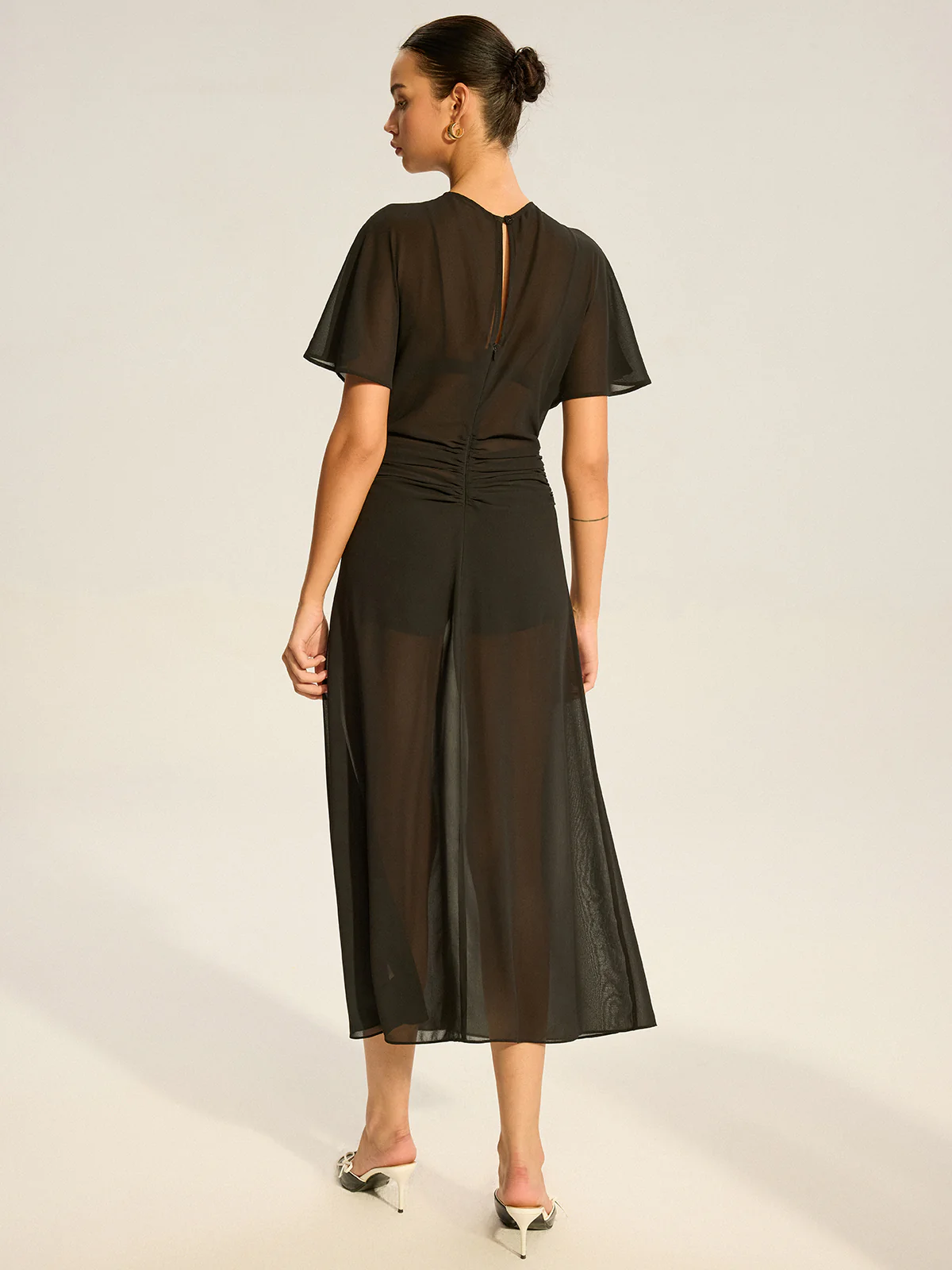 Sheer Chiffon Midi Dress with Lining Slip Two-Piece Set - Wholesalesil