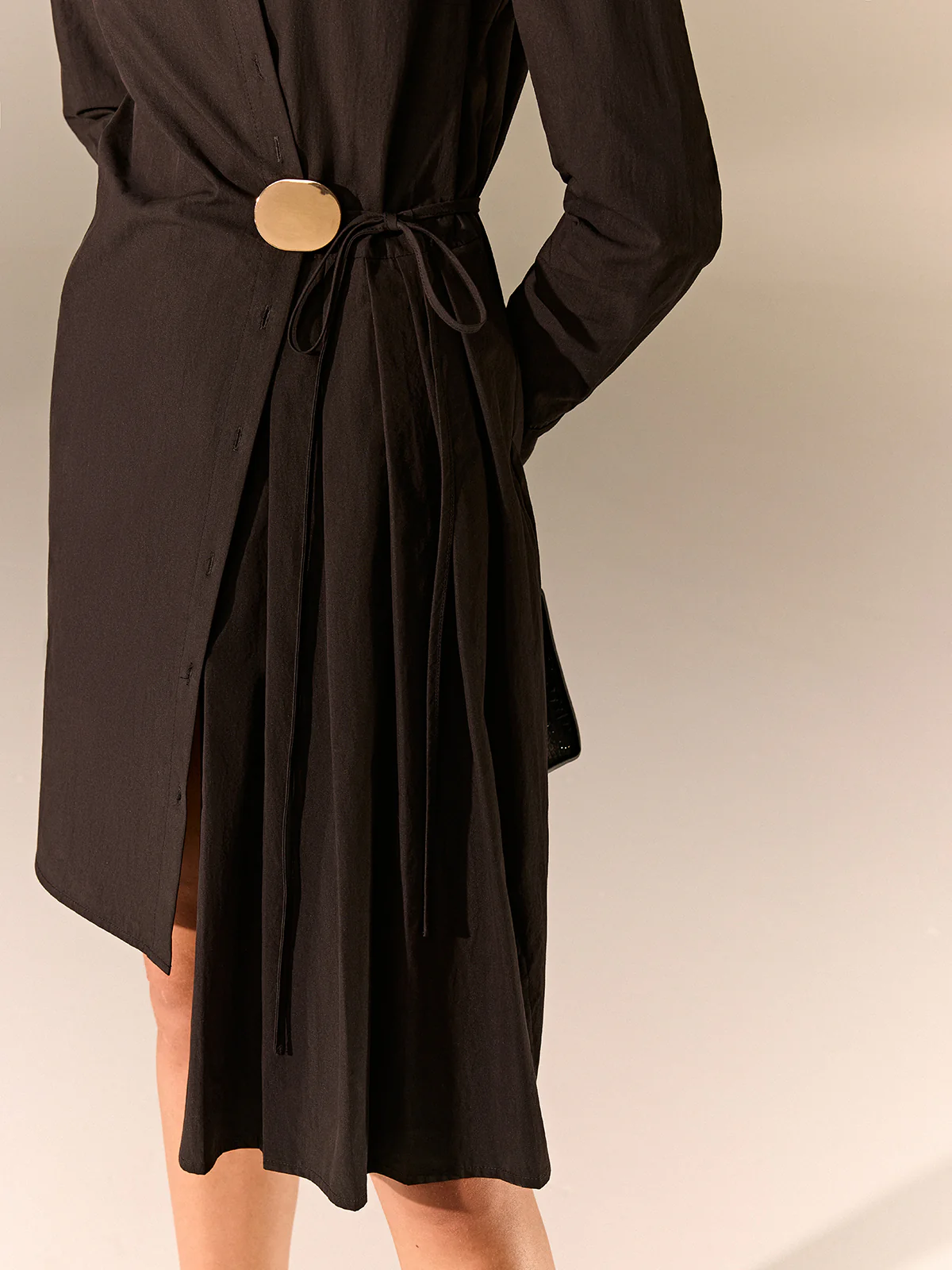 Asymmetric Pleated Hem Shirt Dress - Wholesalesil